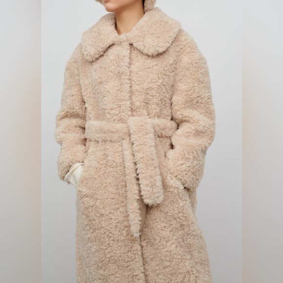 JAKKE Katrina Free People Faux Fur Coat Biscuit Size 10 Mob Wife Aesthetic Belt - Picture 3 of 14